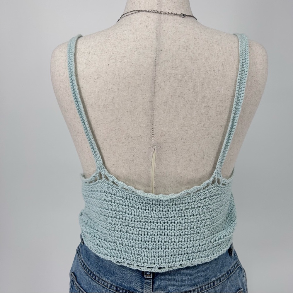 Y2K Boho Crochet Tank Top Indie Coquette Lace Trim Knit Crop Cami AE - Picture 5 of 6